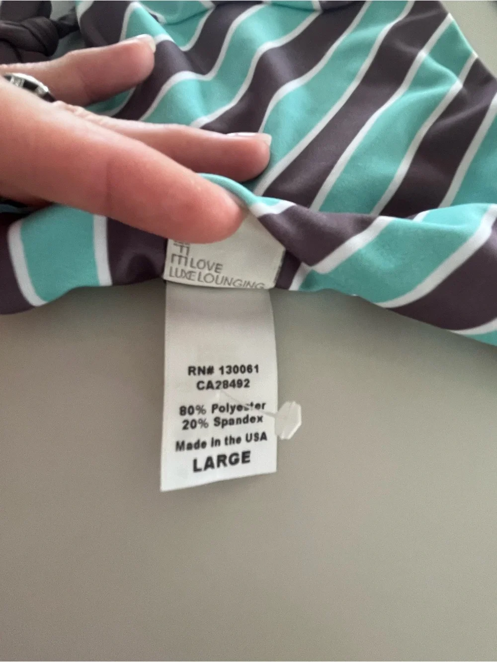 L*SPACE Reversible Striped Aqua Pool & Pebble Lace-Up Bandeau Bikini Top L NWOT